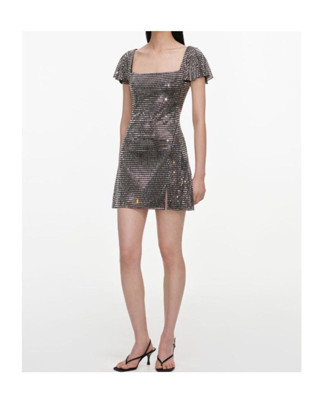 Self-Portrait Gray Rhinestone Mesh Mini Dress