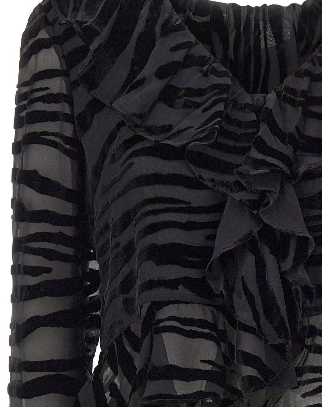Rixo Black Tracye Ruffled Devore Blouse