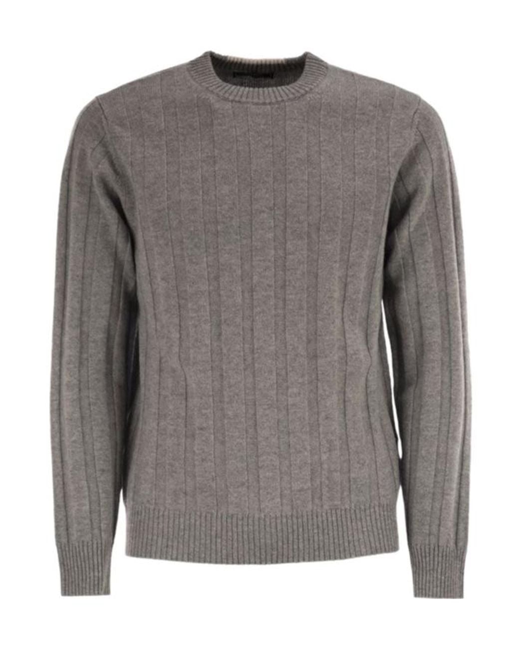 Peserico Gray Ribbed Crew-Neck Sweater for men
