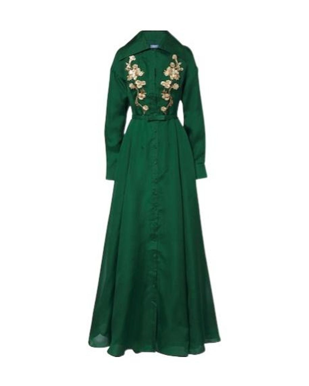 Leo Green Belted Embellished Silk Gown