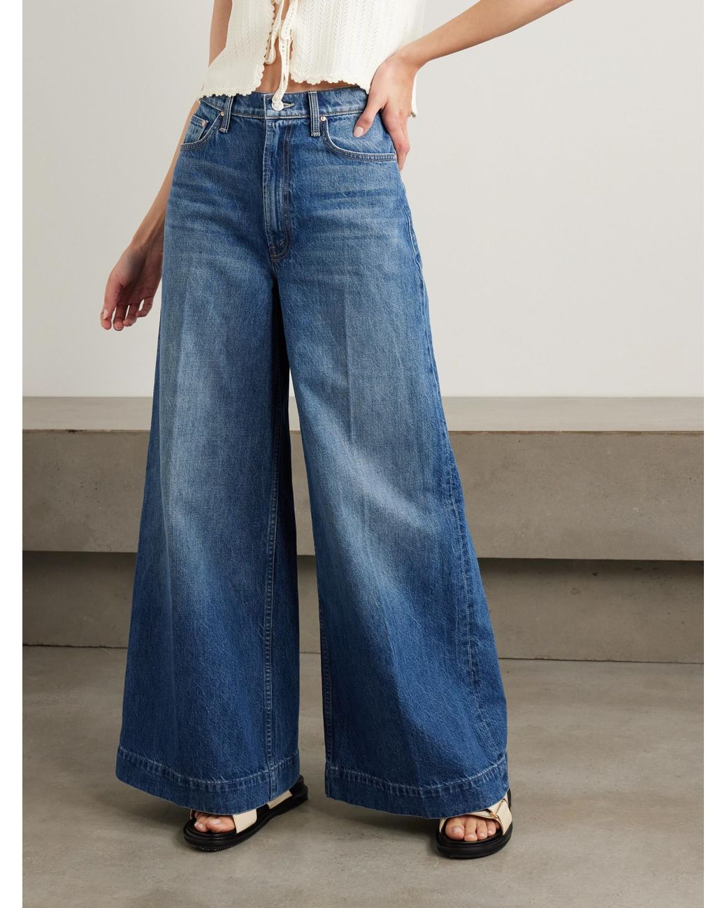 Mother Blue High-Rise Wide-Leg Jeans