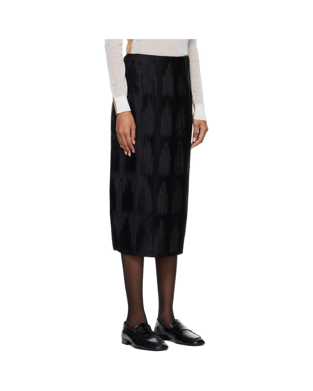 Rohe Black Finely Pleated Midi Skirt