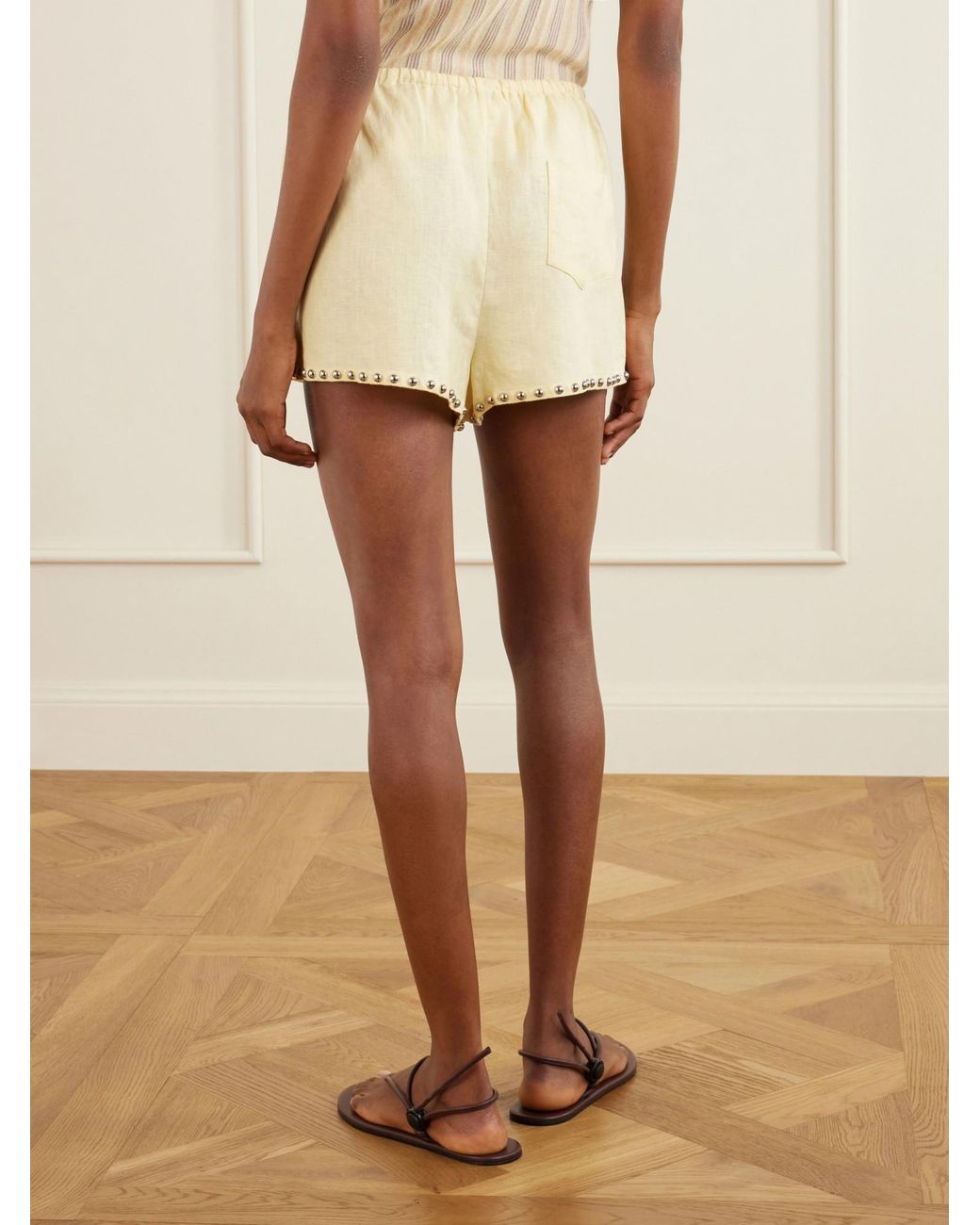 Staud Natural Pale Linen Shorts
