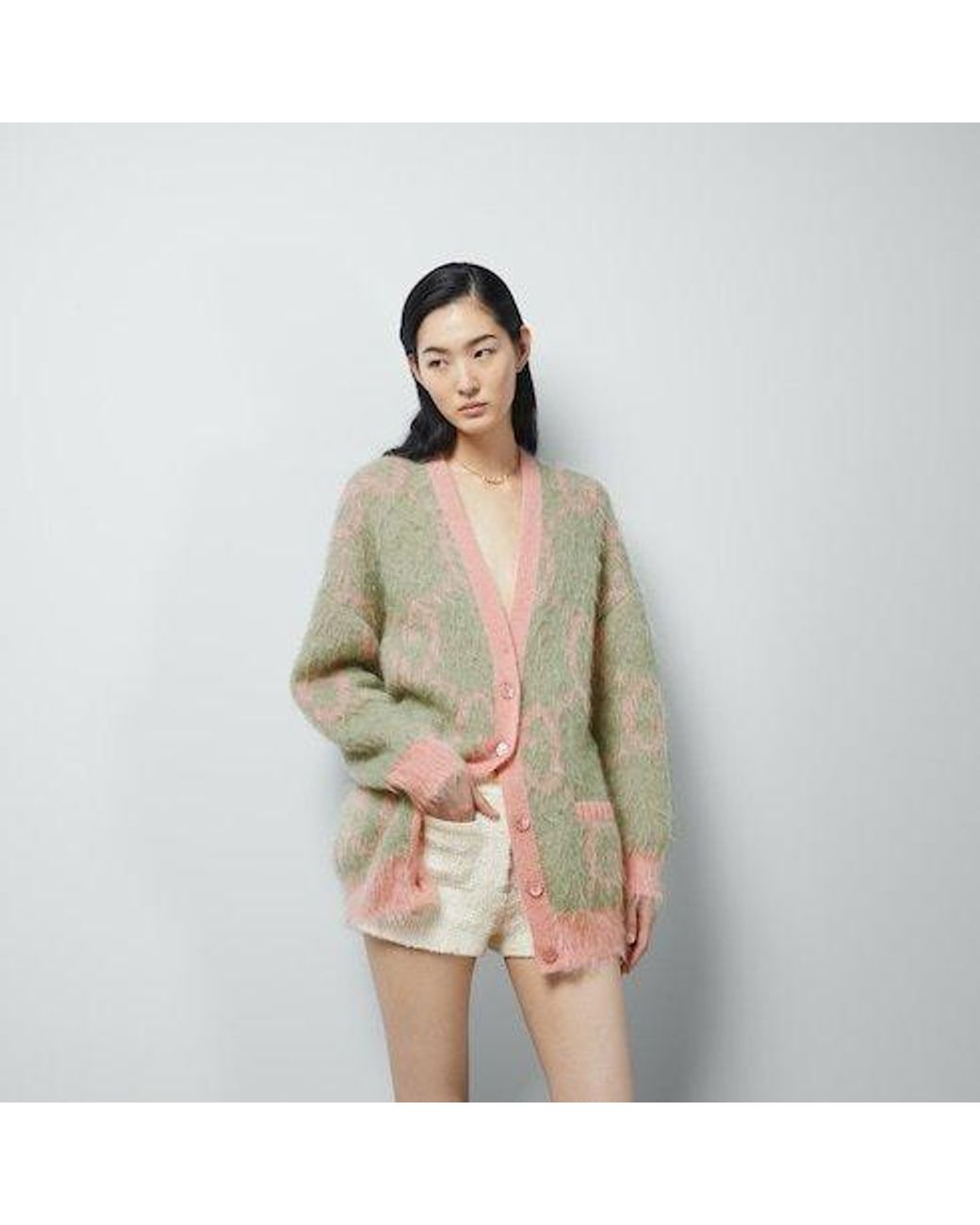 Gucci Gray Reversible Gg Cardigan