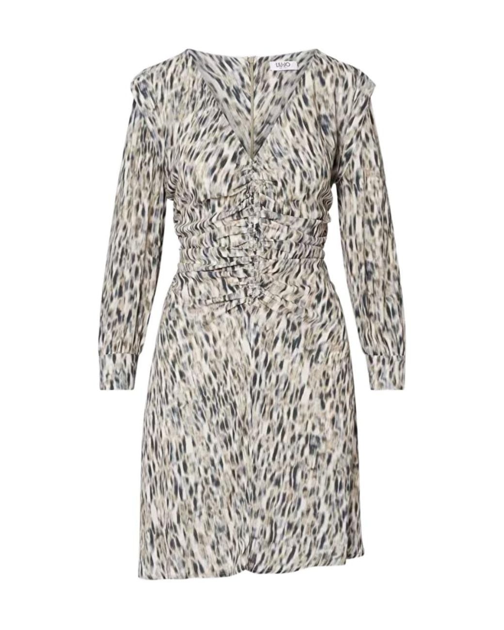 Liu Jo Gray Leopard-Print Ruched Mini Dress