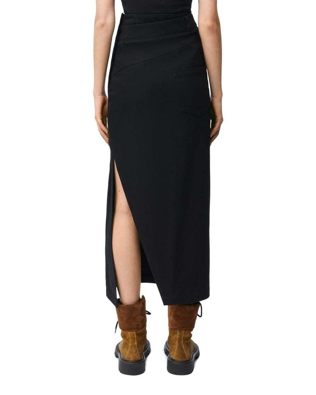 Loewe Black Deconstructed-Designed Denim Midi Skirt