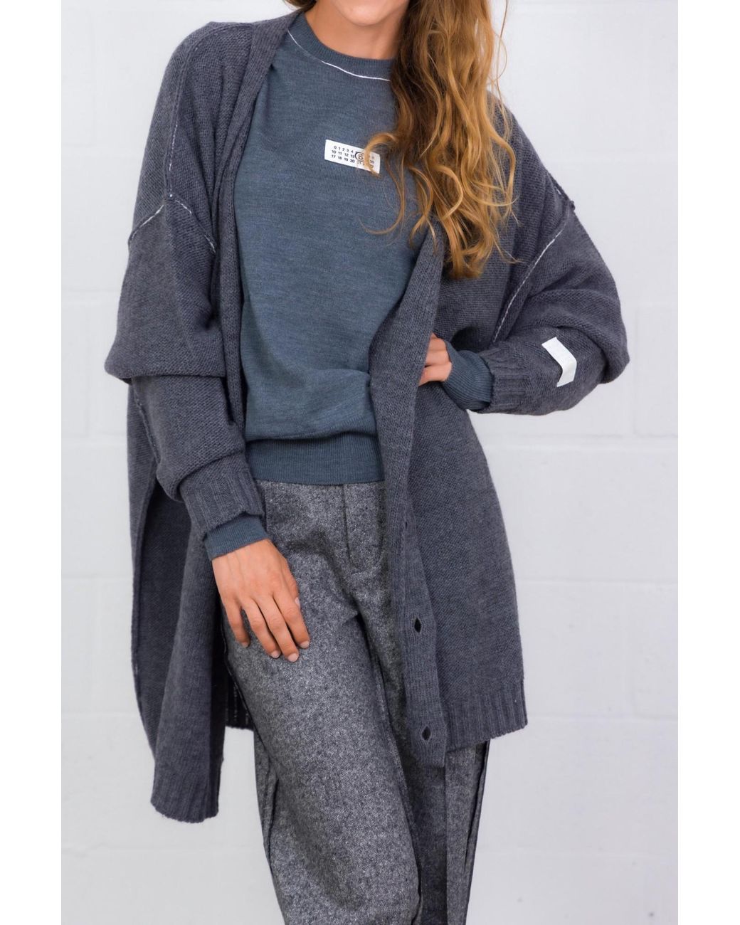 MM6 by Maison Margiela Gray Button-Fastening Oversized Knitted Cardigan