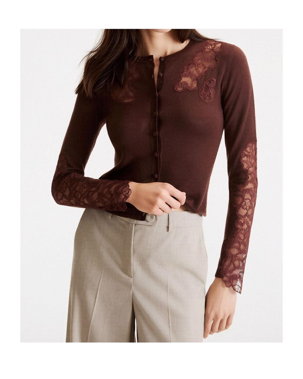 Marella Brown Ribbed-Knit Crew-Neck Sweater