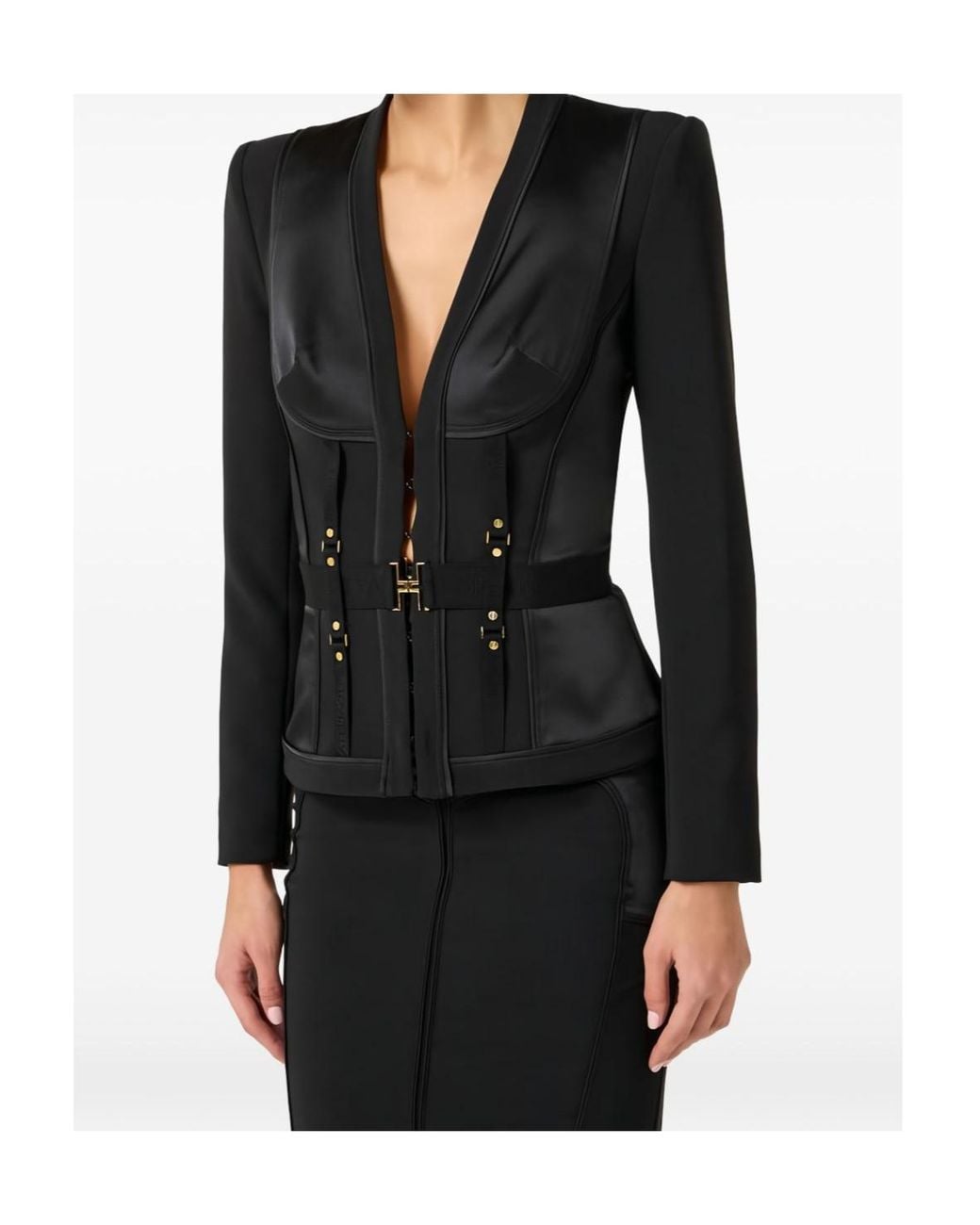 Elisabetta Franchi Black Bondage Belted Jacket