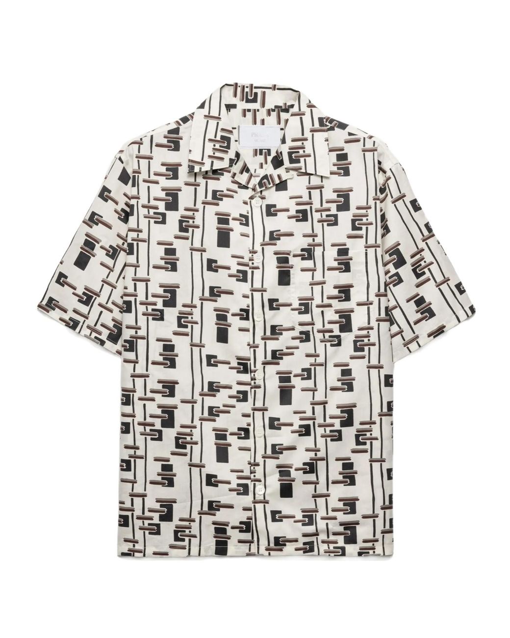 Prada White Cotton-Silk Printed Bowling Shirt for men