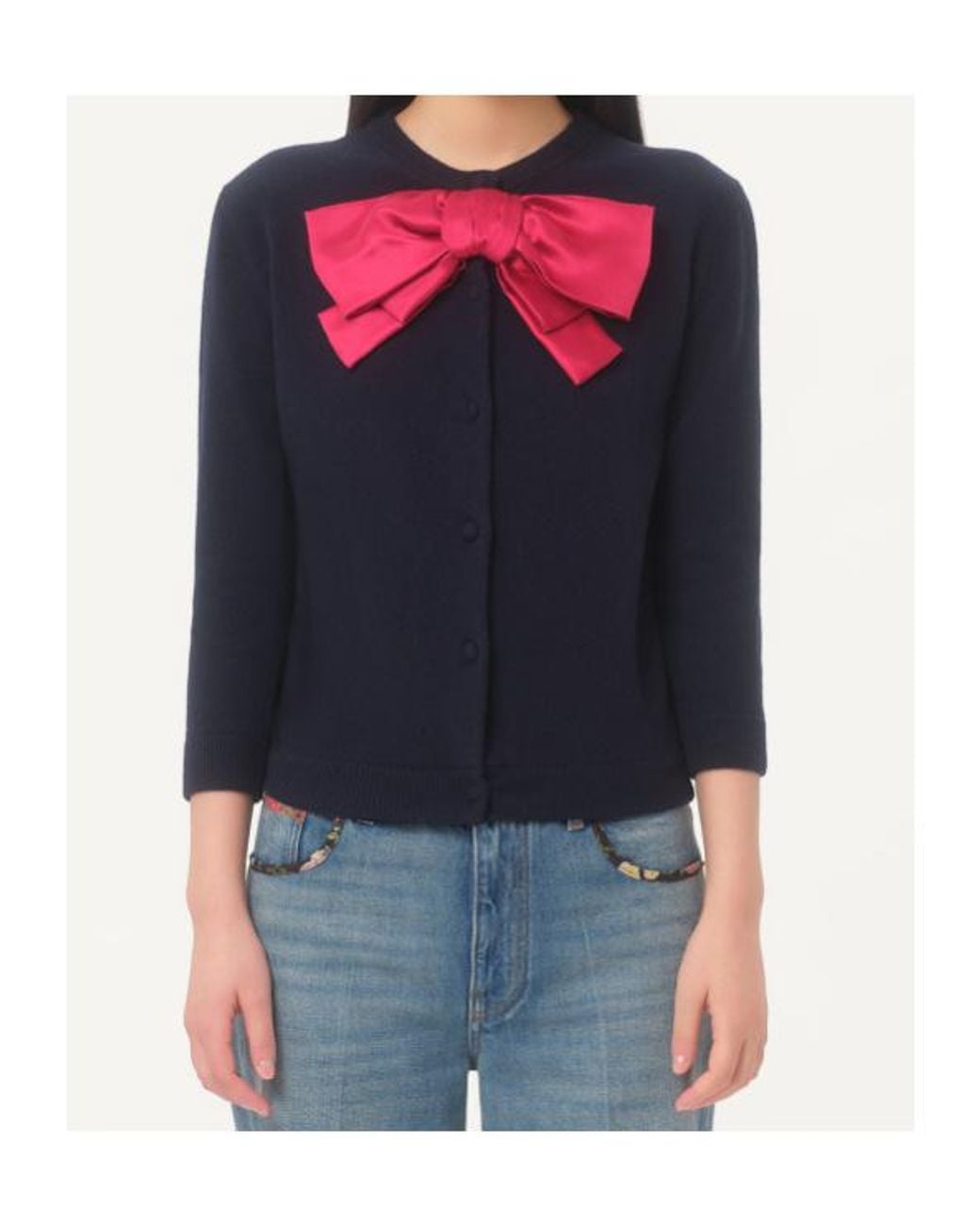 Valentino Blue Bow Detailed Button-Up Cardigan