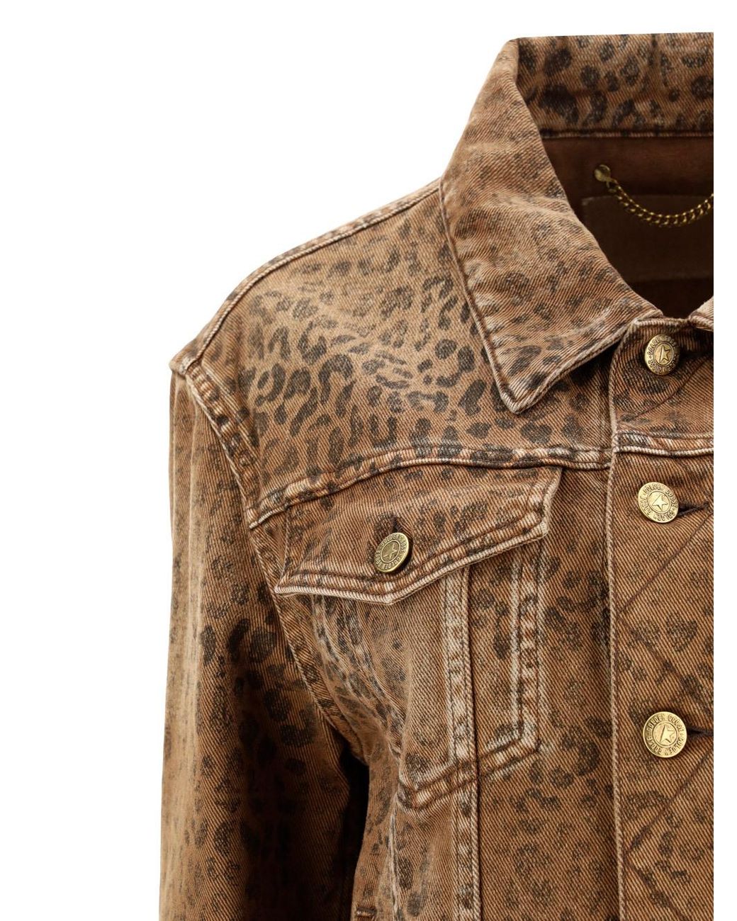 Golden Goose Deluxe Brand Brown Leopard Pattern Denim Jacket