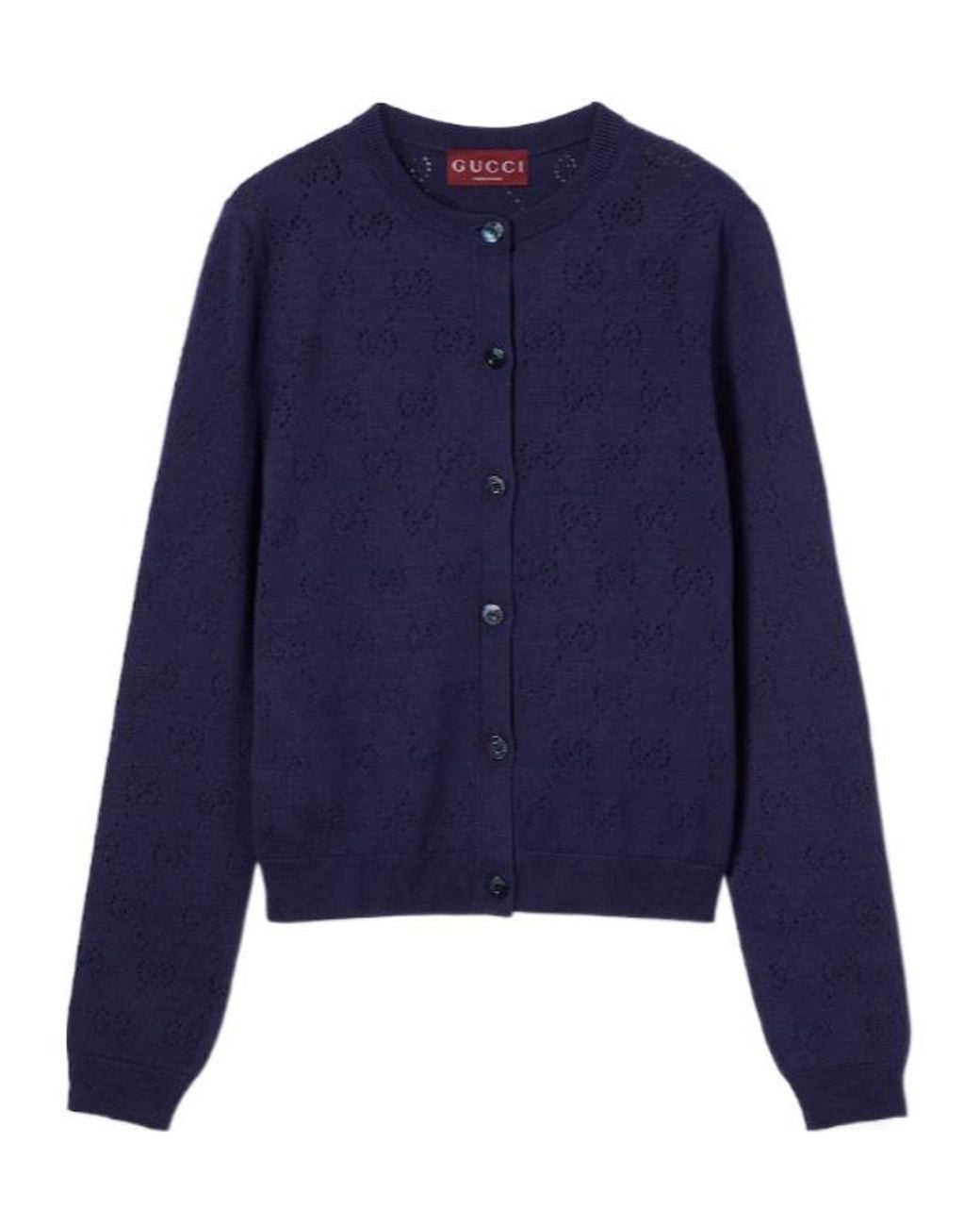 Gucci Blue Gg Pointelle Cotton Silk Cardigan