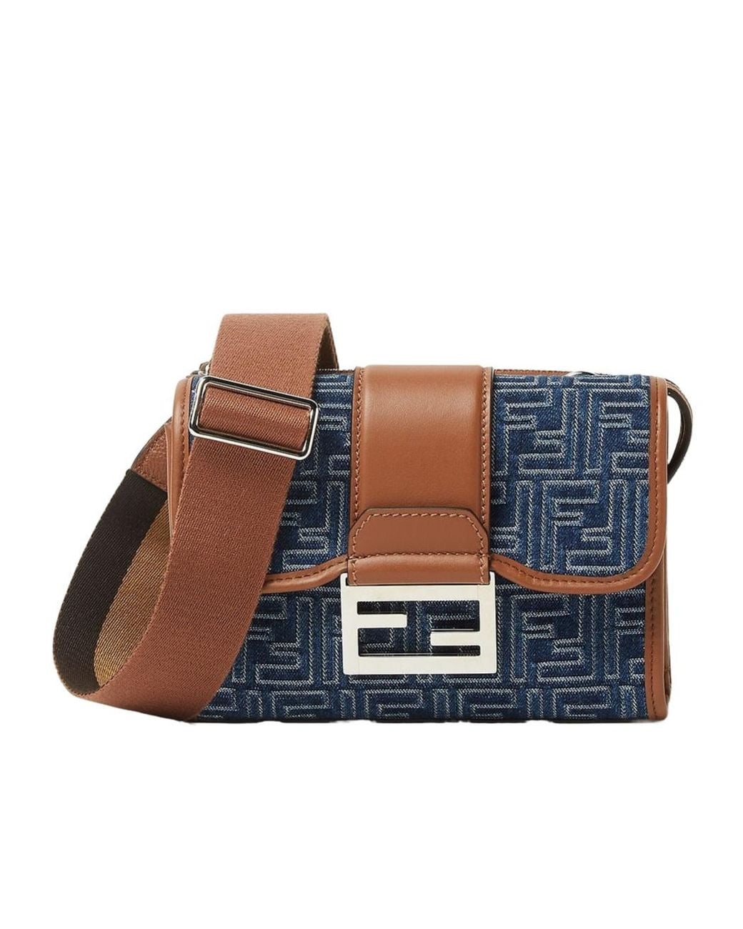 Fendi Blue Double Baguette Ff Jacquard Crossbody Bag for men