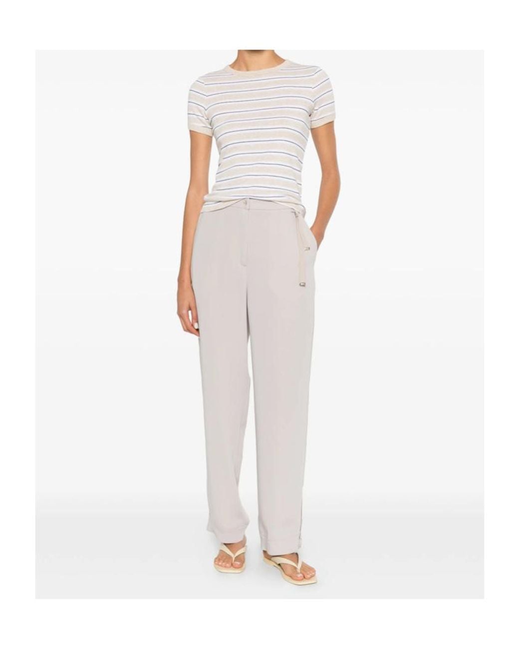 Herno White Grosgrain-Detail Slit-Hem Trousers
