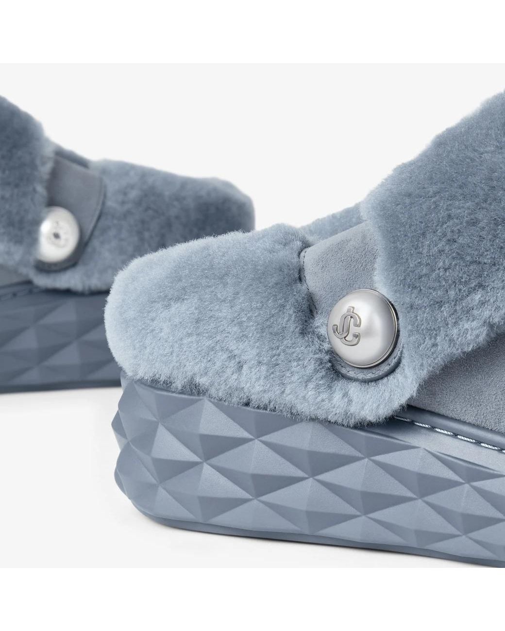 Jimmy Choo Blue Diamond Maxi Shearling Mules