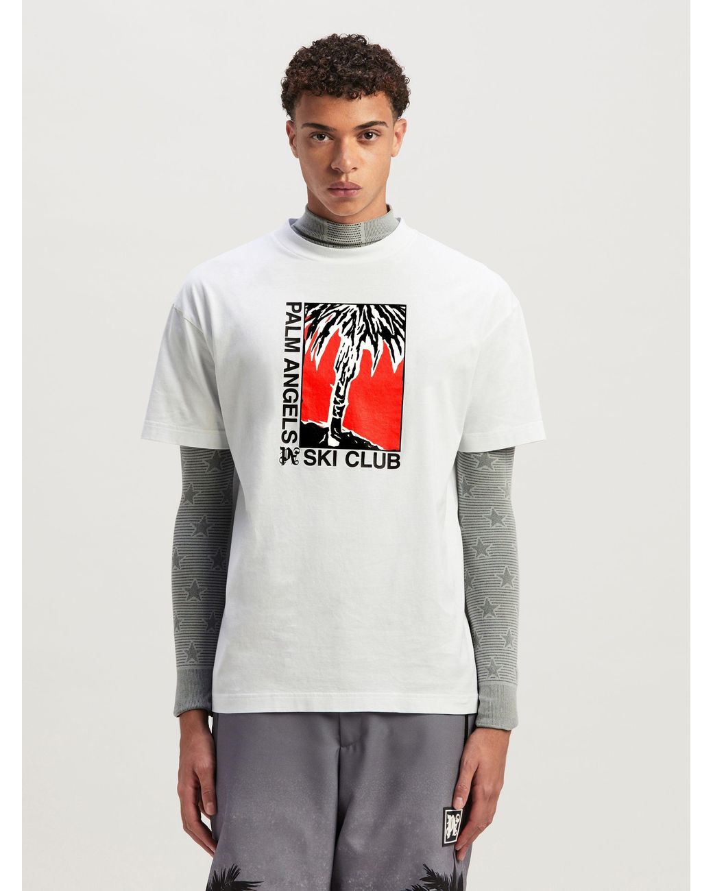 Palm Angels White Ski Club Graphic Printed T-Shirt for men