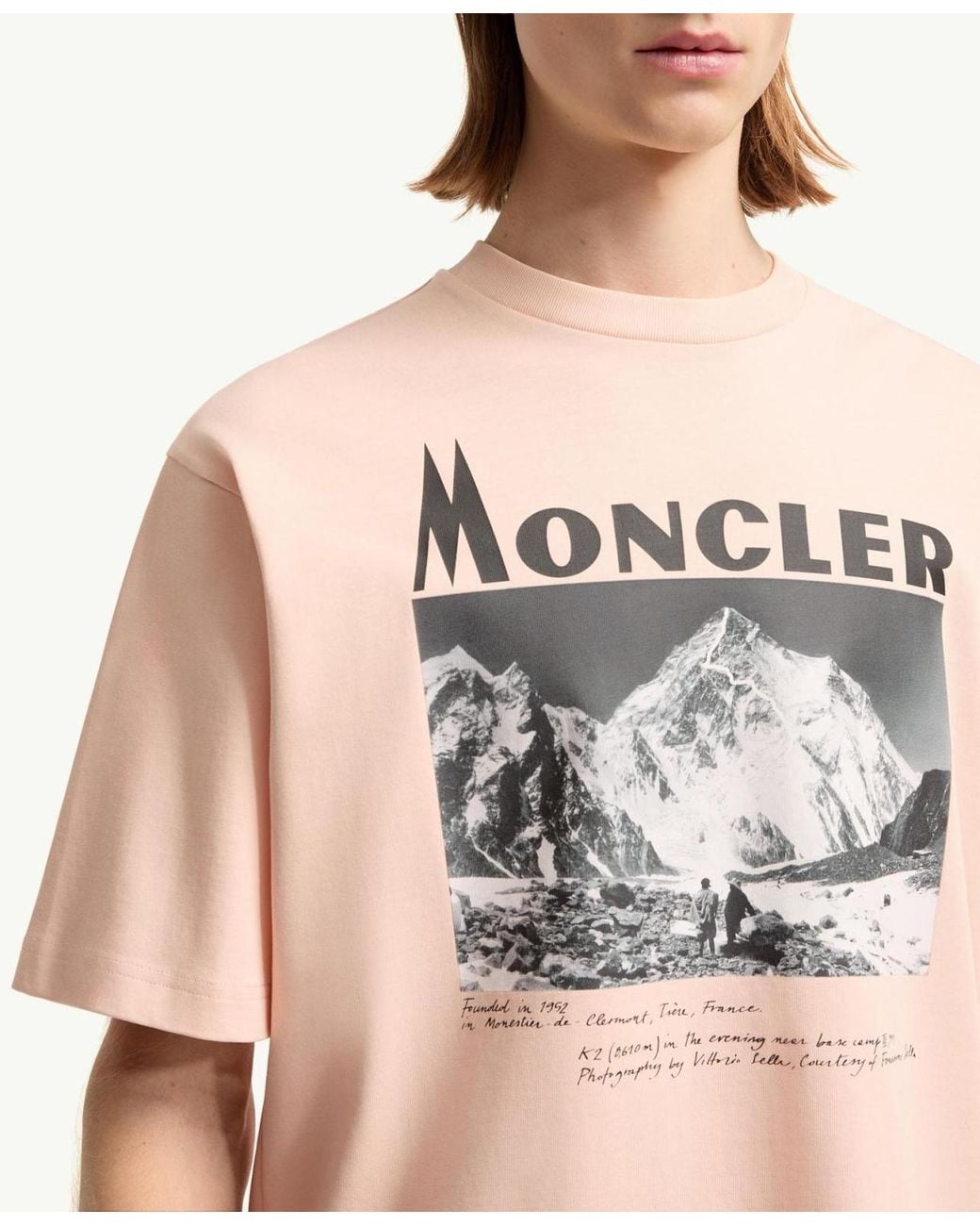 Moncler Pink K2 Print Short Sleeve Cotton Jersey T-Shirt for men
