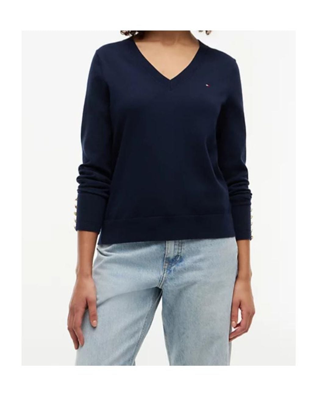 Tommy Hilfiger Blue Button-Cuff V-Neck Sweater