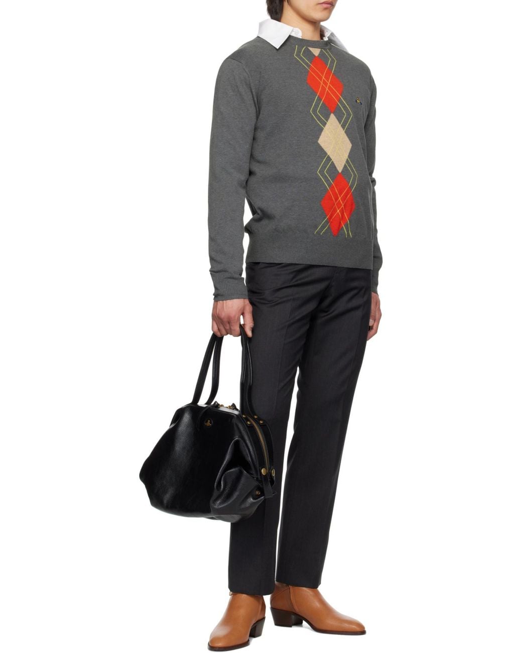 Vivienne Westwood Gray Logo Embroidered Crewneck Jumper for men