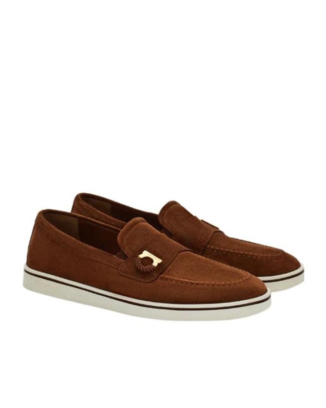 Ferragamo Brown Boat Shoe Loafer With Gancini Detail for men
