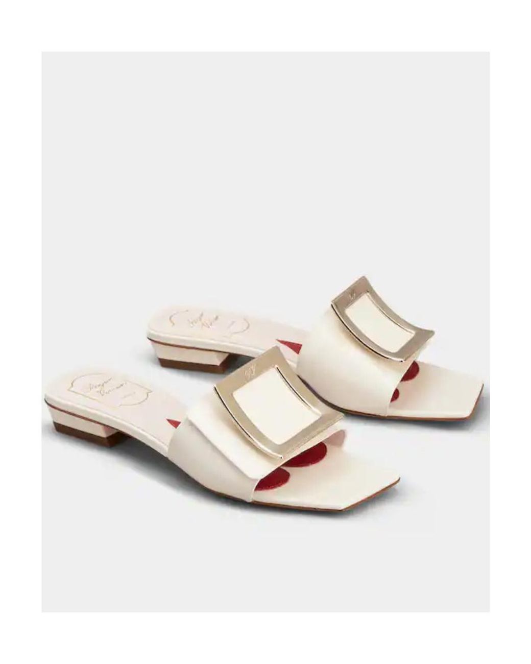 Roger Vivier White Belle Vivier Metal Buckle Mules