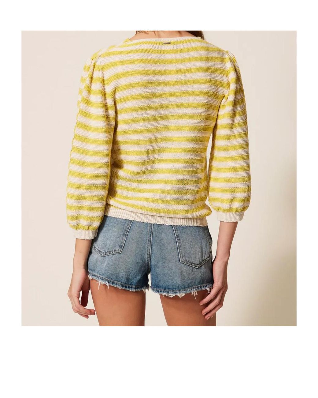 Twinset Yellow V-Neck Striped Sweater