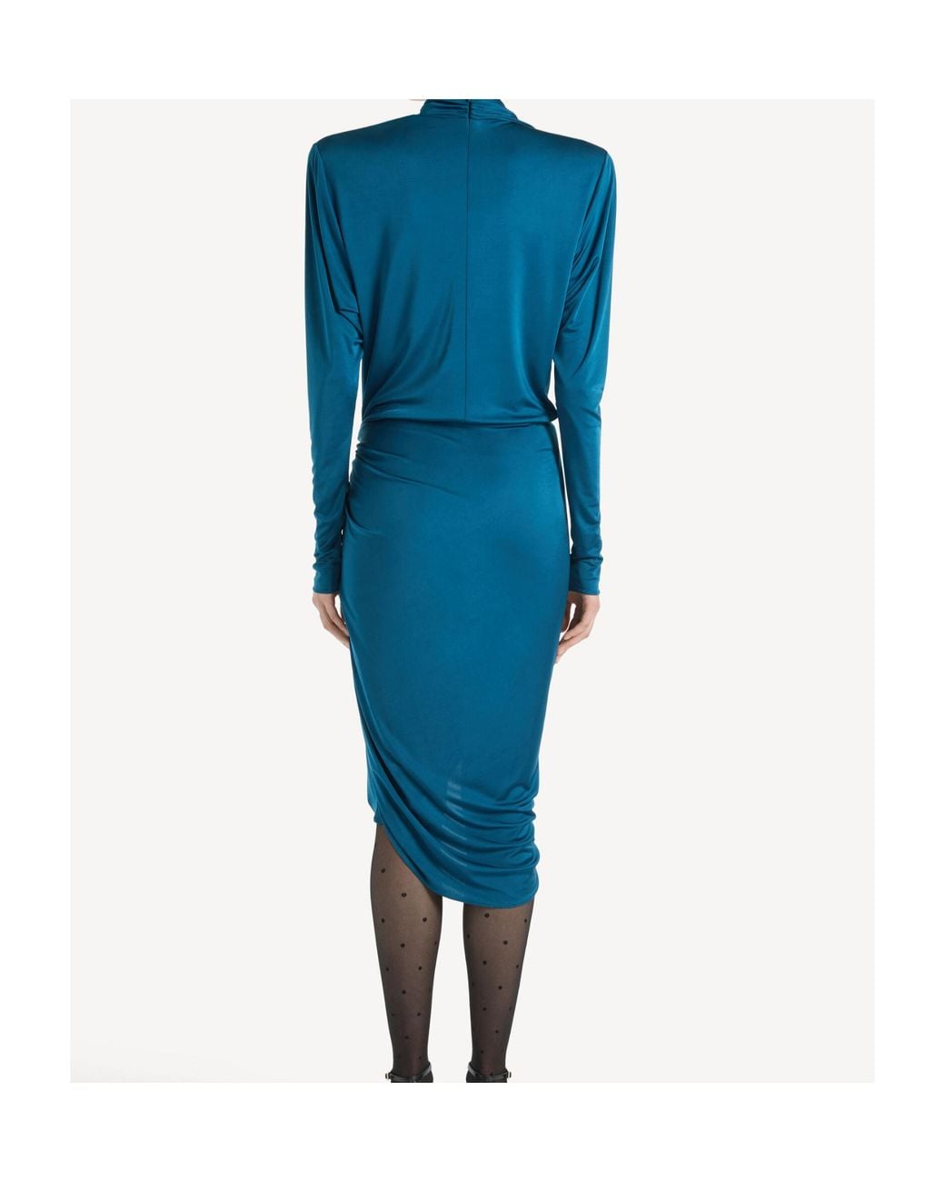 Balmain Blue Draped Flowing Satin Midi Dress