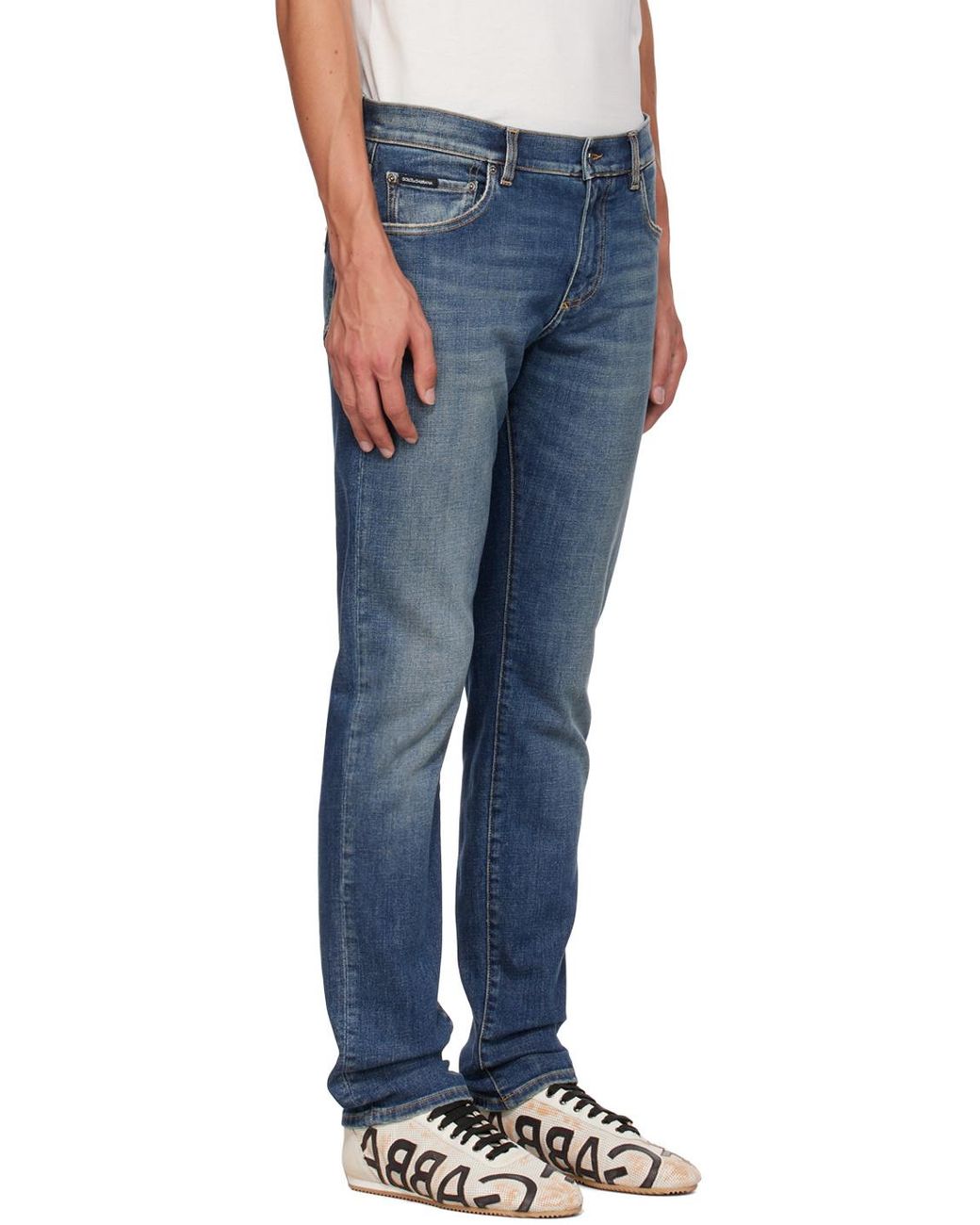 Dolce & Gabbana Gray Logo Plaque Slim-Cut Jeans for men