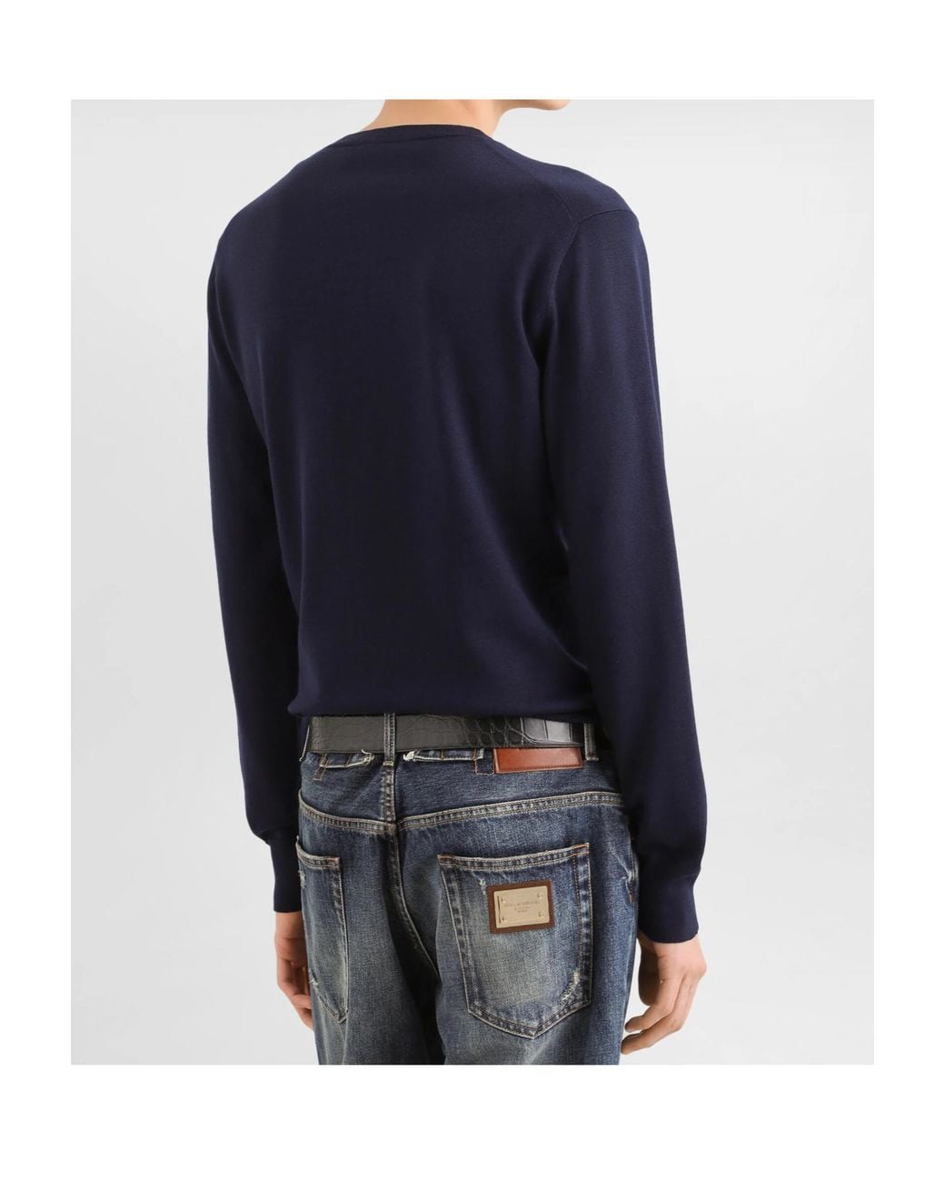 Dolce & Gabbana Blue Logo Embroidered Knitted Pullover for men