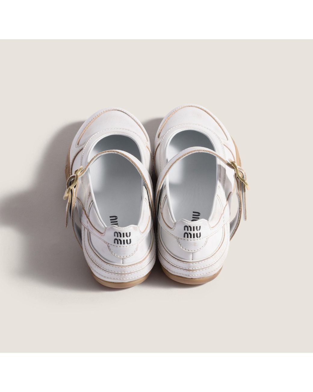 Miu Miu White Gymnasium Leather Ballerinas With Strap And Buckle