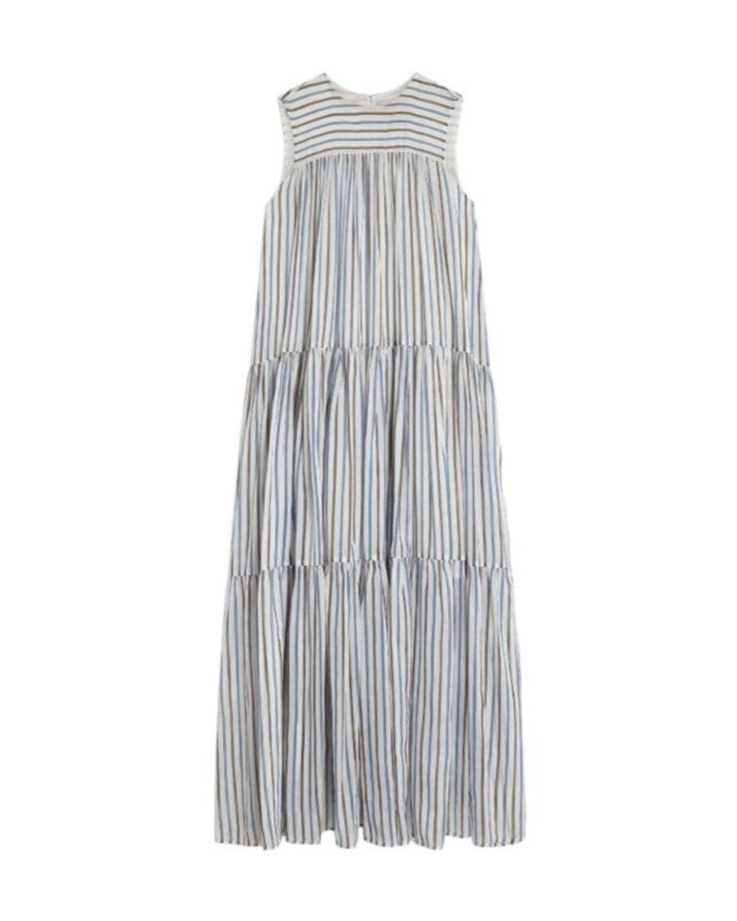 Semicouture Gray Luigia Striped Tiered Maxi Dress