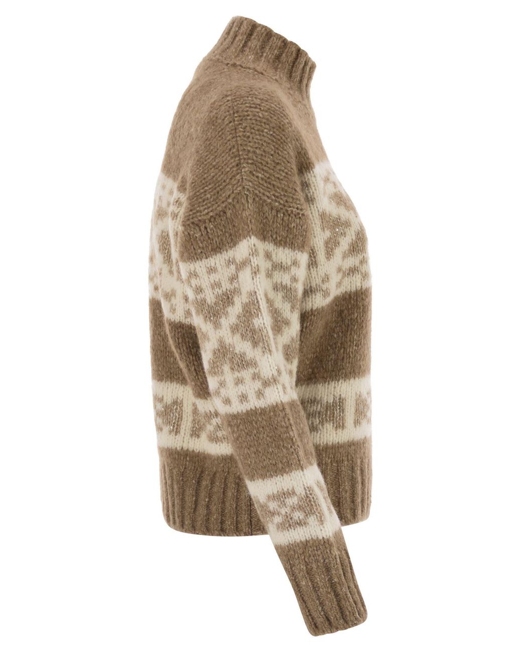 Peserico Brown Geometric High Neck Knitwear