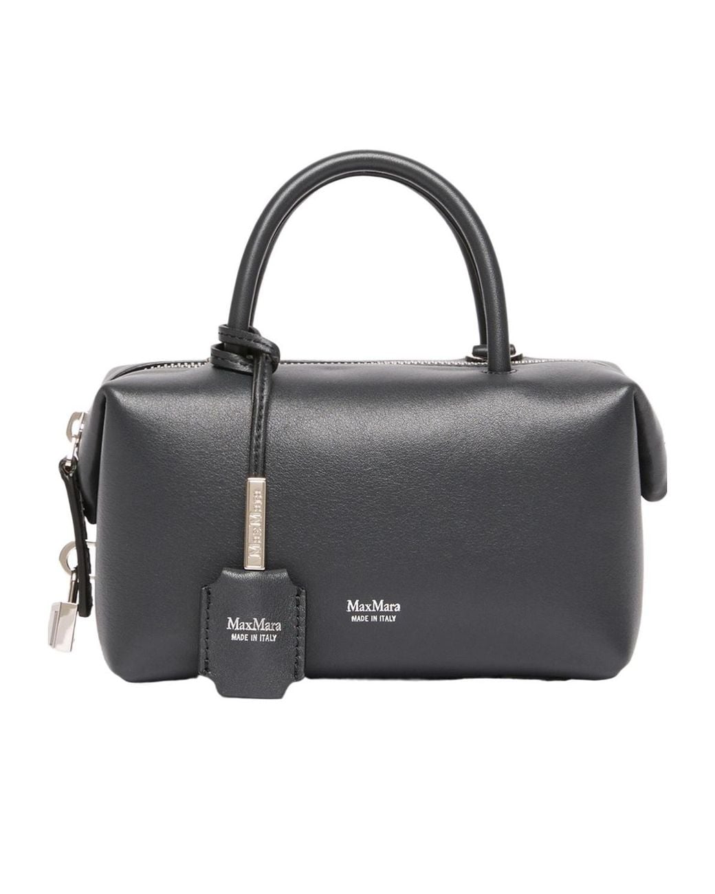 Max Mara Gray Holdalls Logo-Print Leather Mini Bag