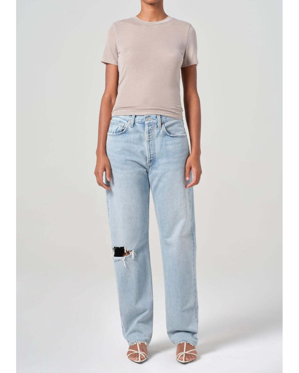 Agolde Blue Kelly Distressed High-Rise Straight-Leg Jeans
