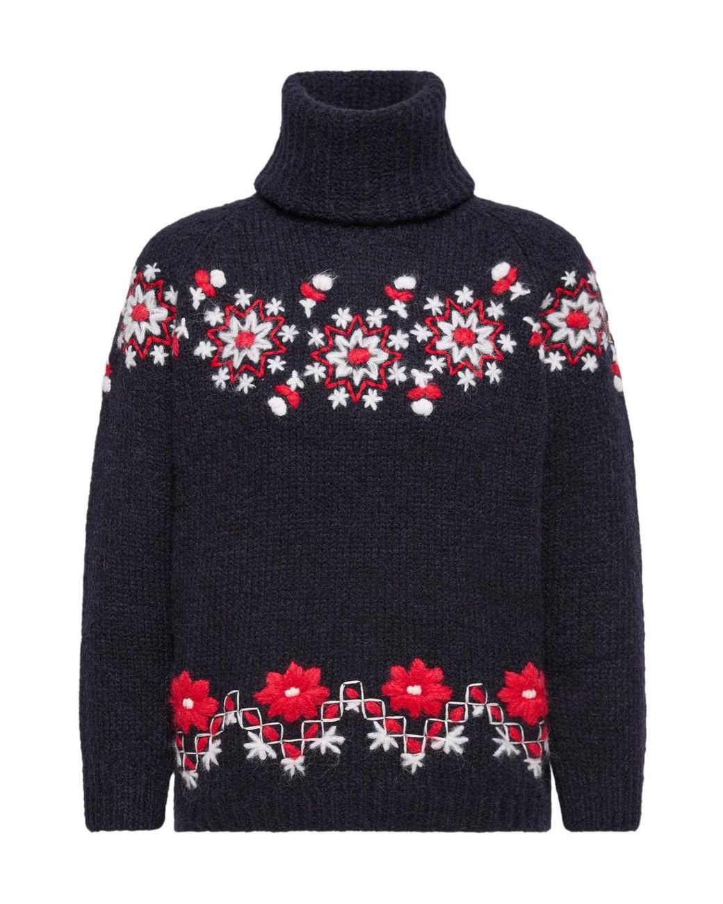 Moncler Blue Hand-Embroidered Alpaca Wool Turtleneck Sweater
