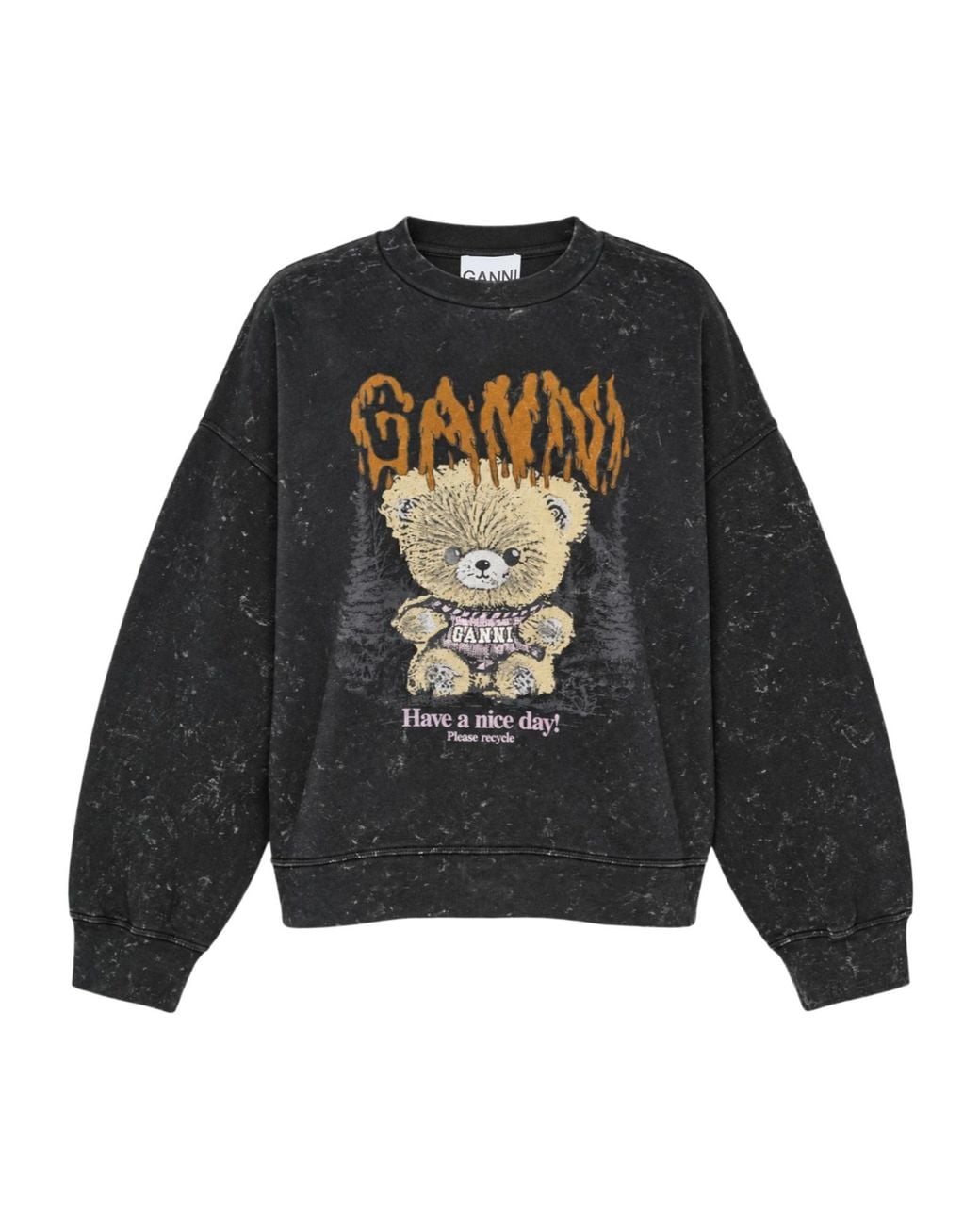 Ganni Black Isoli Oversized Teddy Sweatshirt