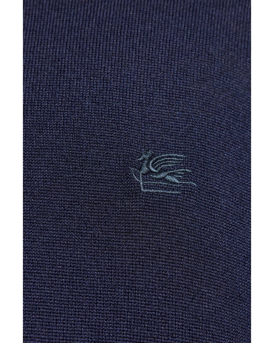 Etro Blue Logo Embroidered Knit Polo Shirt for men