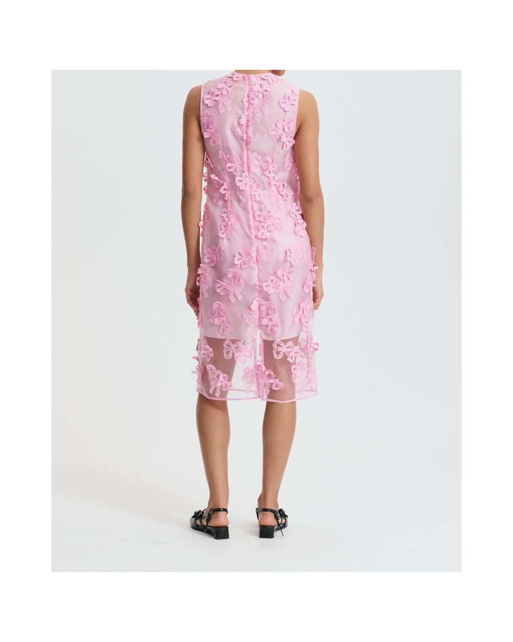 CECILIE BAHNSEN Pink Sheer Floral Sleeveless Dress