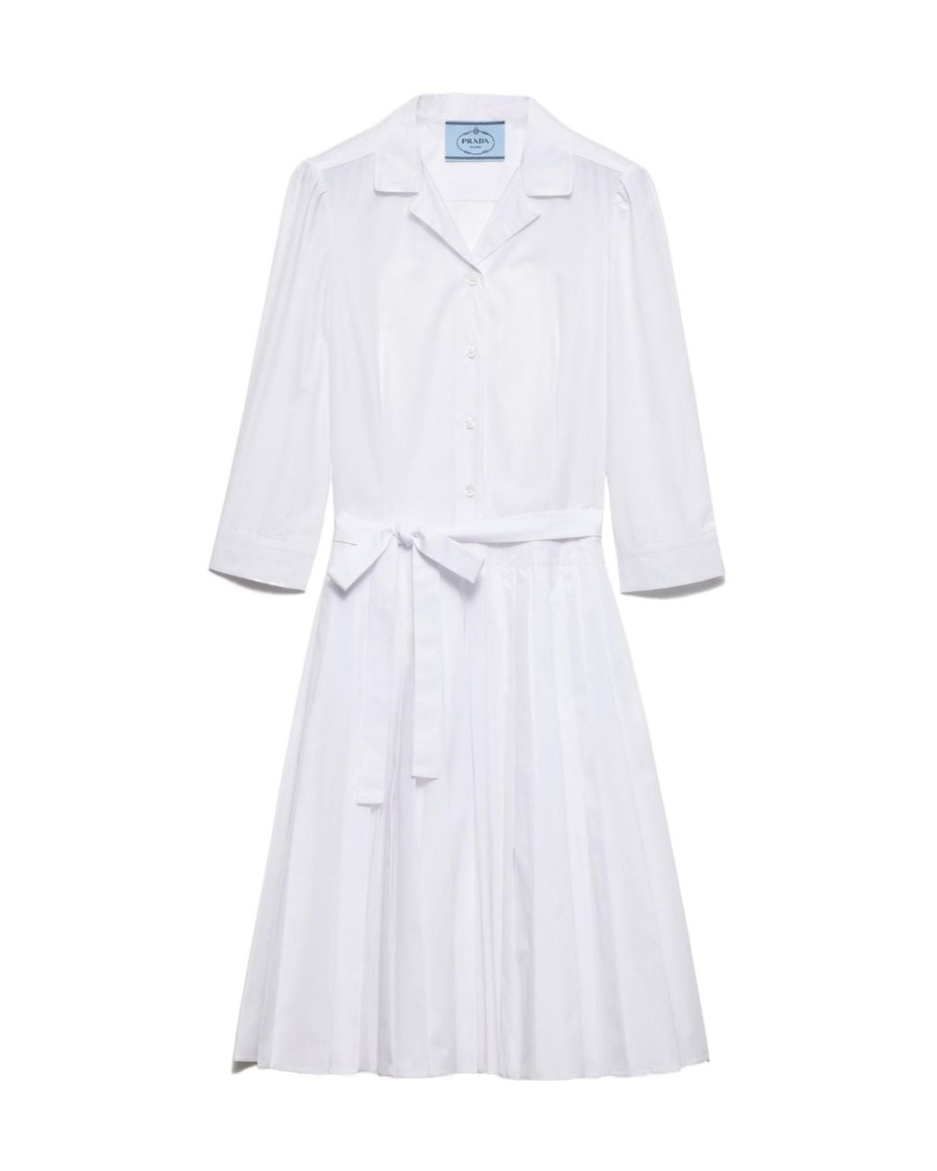 Prada White Pleated Poplin Shirt Dress
