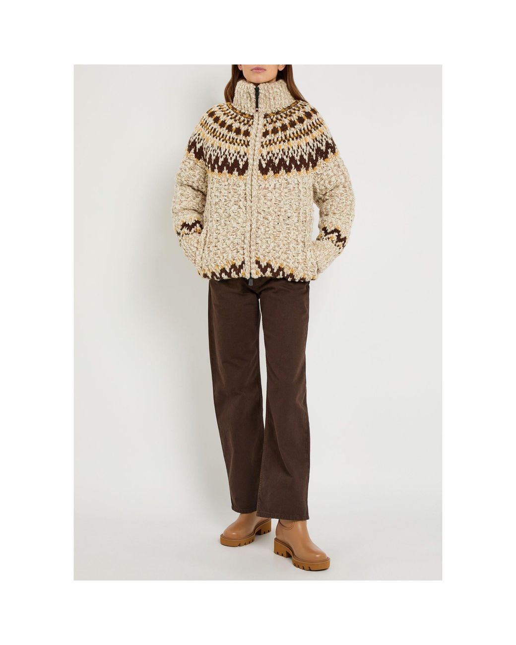 Moncler Natural Isle Zip-Up Knit Jacket