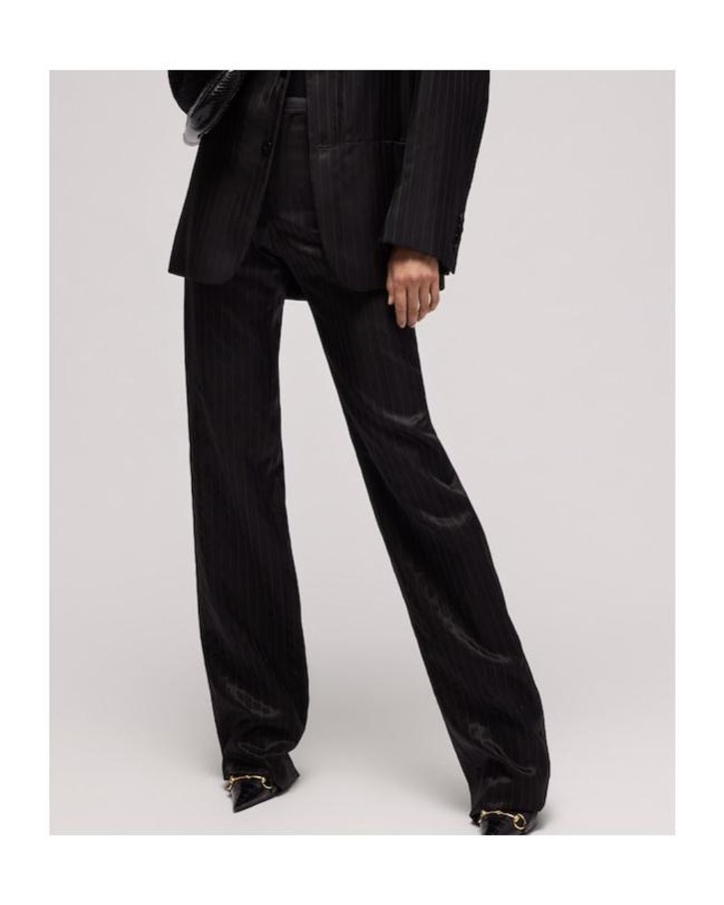 Gucci Black Pinstripe Wool Silk Pants