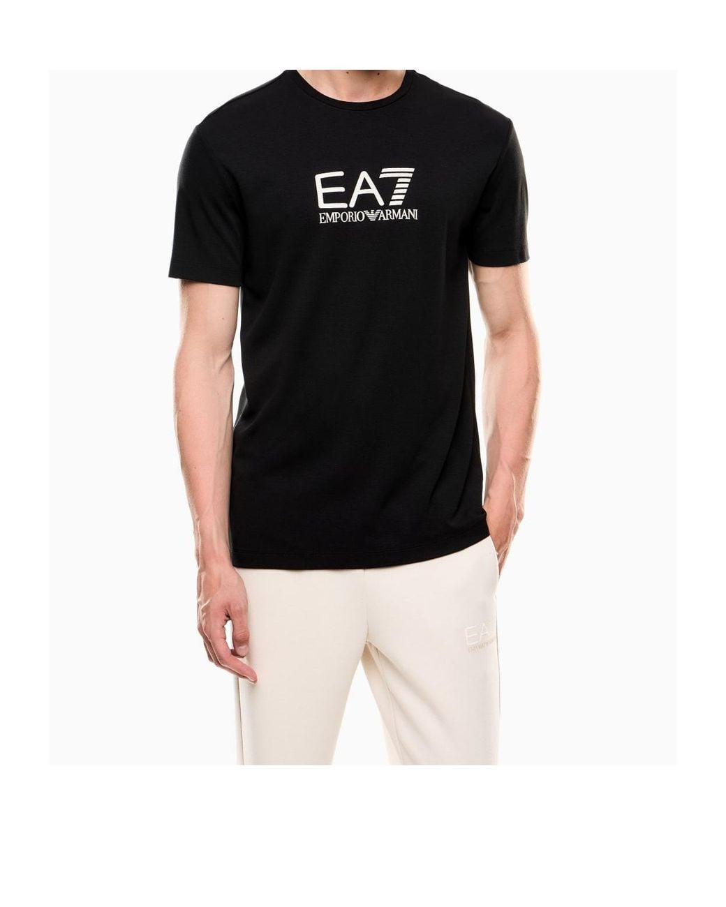EA7 Black Logo-Printed Crewneck T-Shirt for men