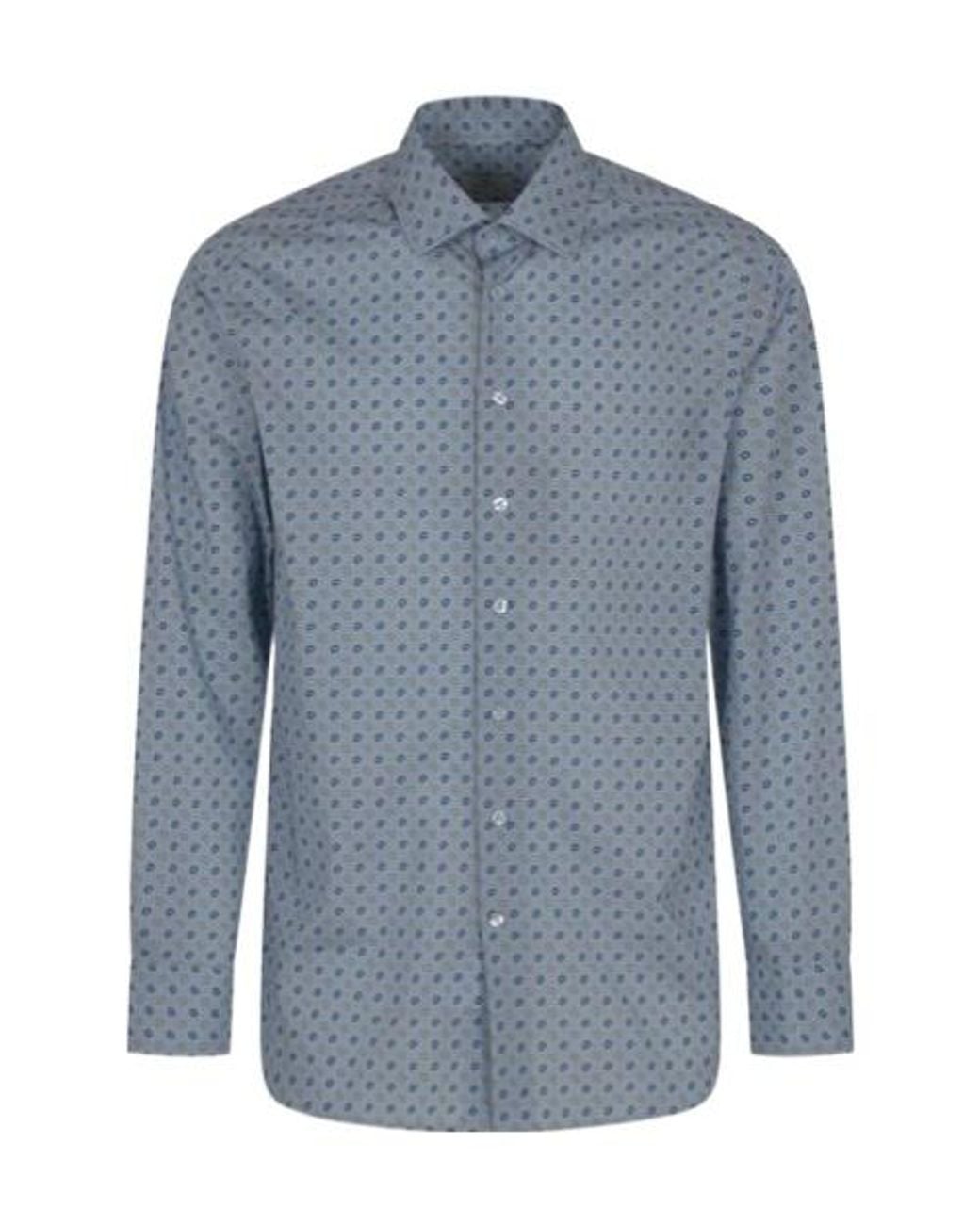 Etro Blue Paisley-Printed Stretch Shirt for men
