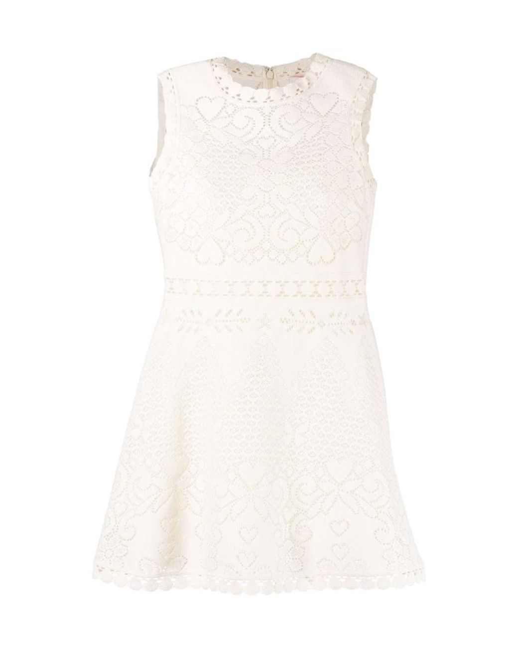 Valentino White Hearts Blanket Cotton Lace Mini Shift Dress