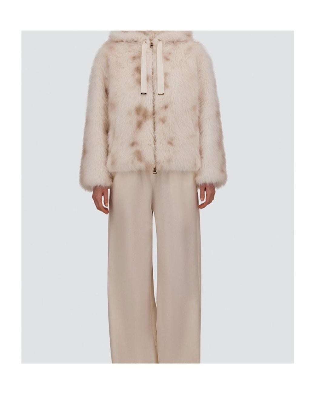Herno Natural Hooded Faux Fur Zip Coat
