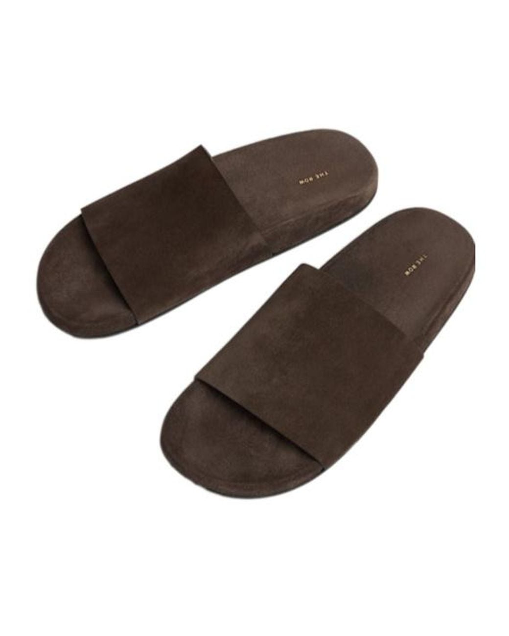 The Row Brown Hugh Leather Flat Slides