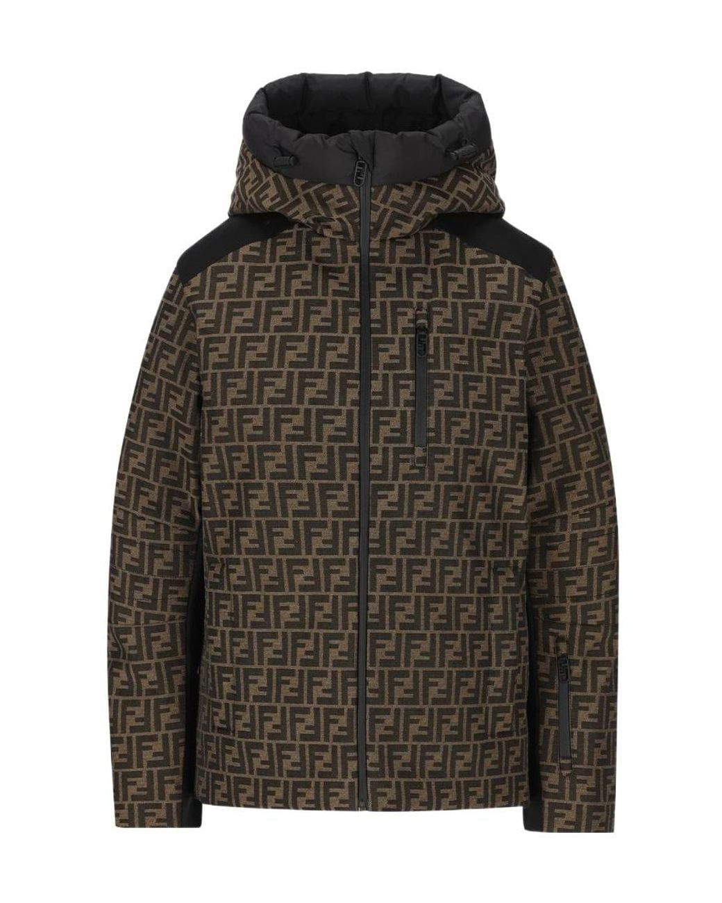 Fendi Green Ff Motif Zip-Up Hooded Jacket