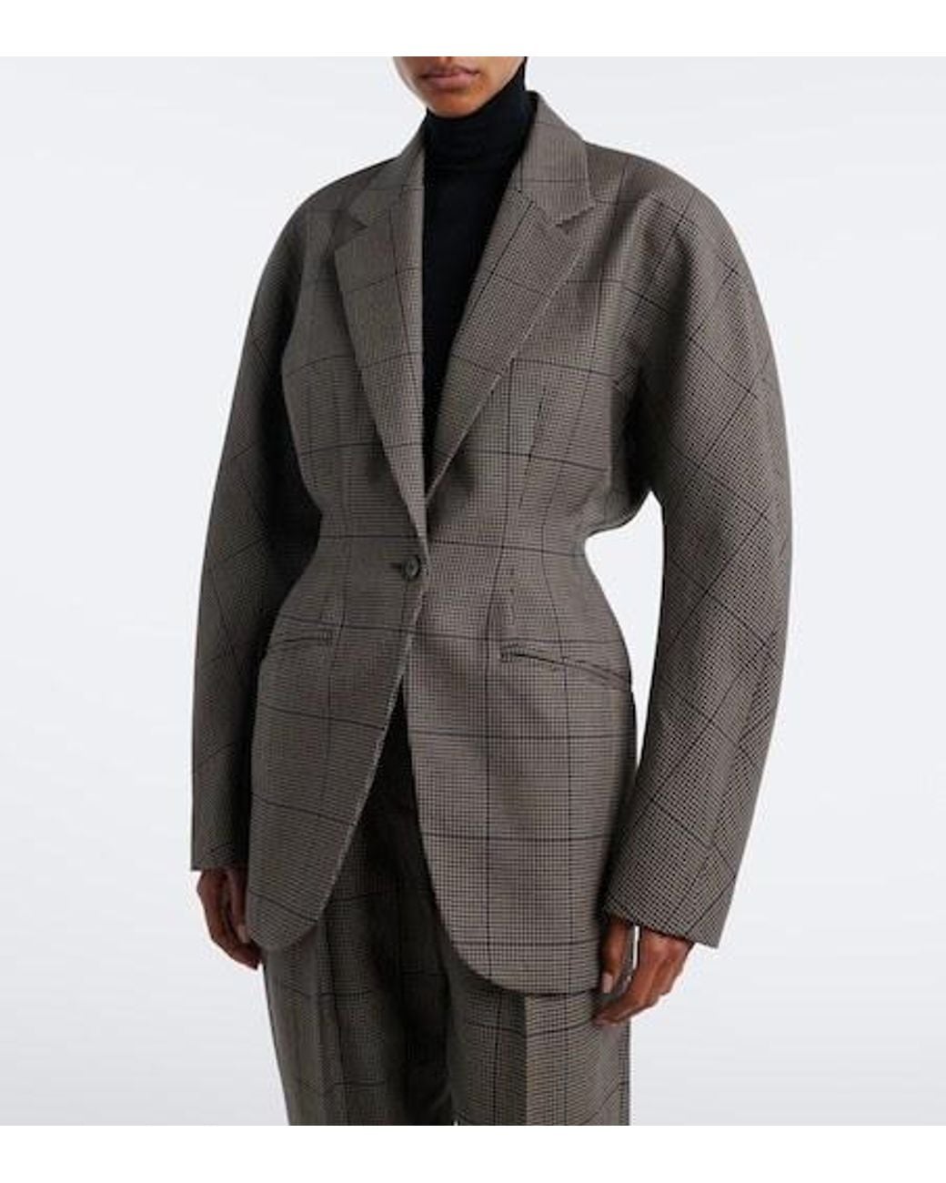 Mugler Gray Checked Oversized Wool Jacket