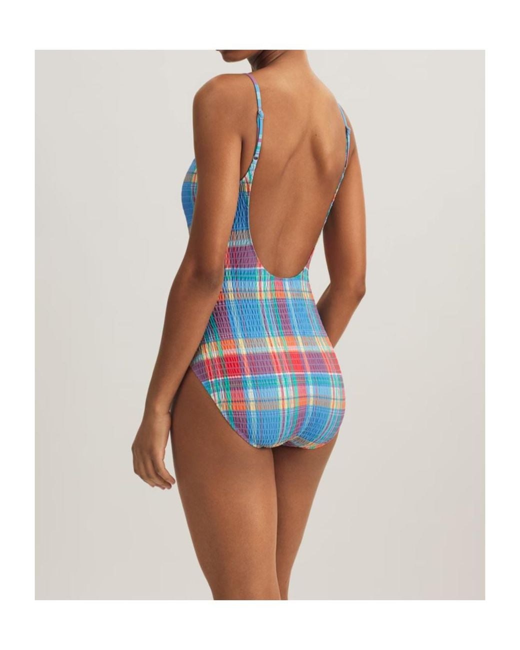 Polo Ralph Lauren Blue Colorful Pleated Swimsuit